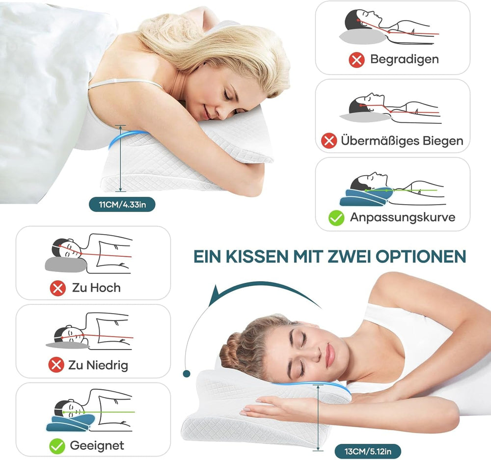 Oreiller cervical Oreiller orthopédique Oreiller en mousse à mémoire de forme Oreiller ergonomique Oreiller de soutien du cou Oreiller anti-impact latéral pour dormeurs sur le côté, le dos et le ventre Oreillers orthopédiques cervicaux blancs Naty Shop