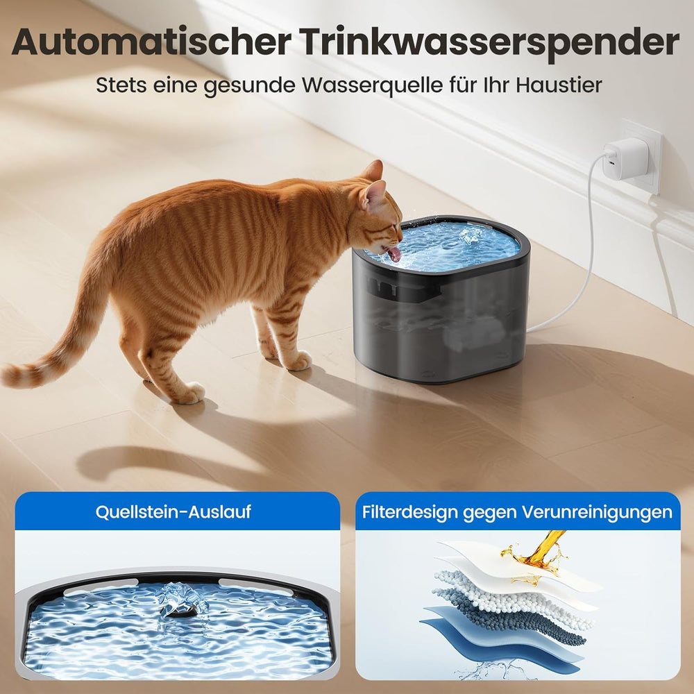 3L Automatischer Katzenfutterspender 2.5L Katzenbrunnen-Set, geräuscharmes App-steuertees Fernfütterungsgerät mit 10 Mahlzeiten per Tag, Anti-Verstopfungs-Design, idéal pour Katzen & Welpen