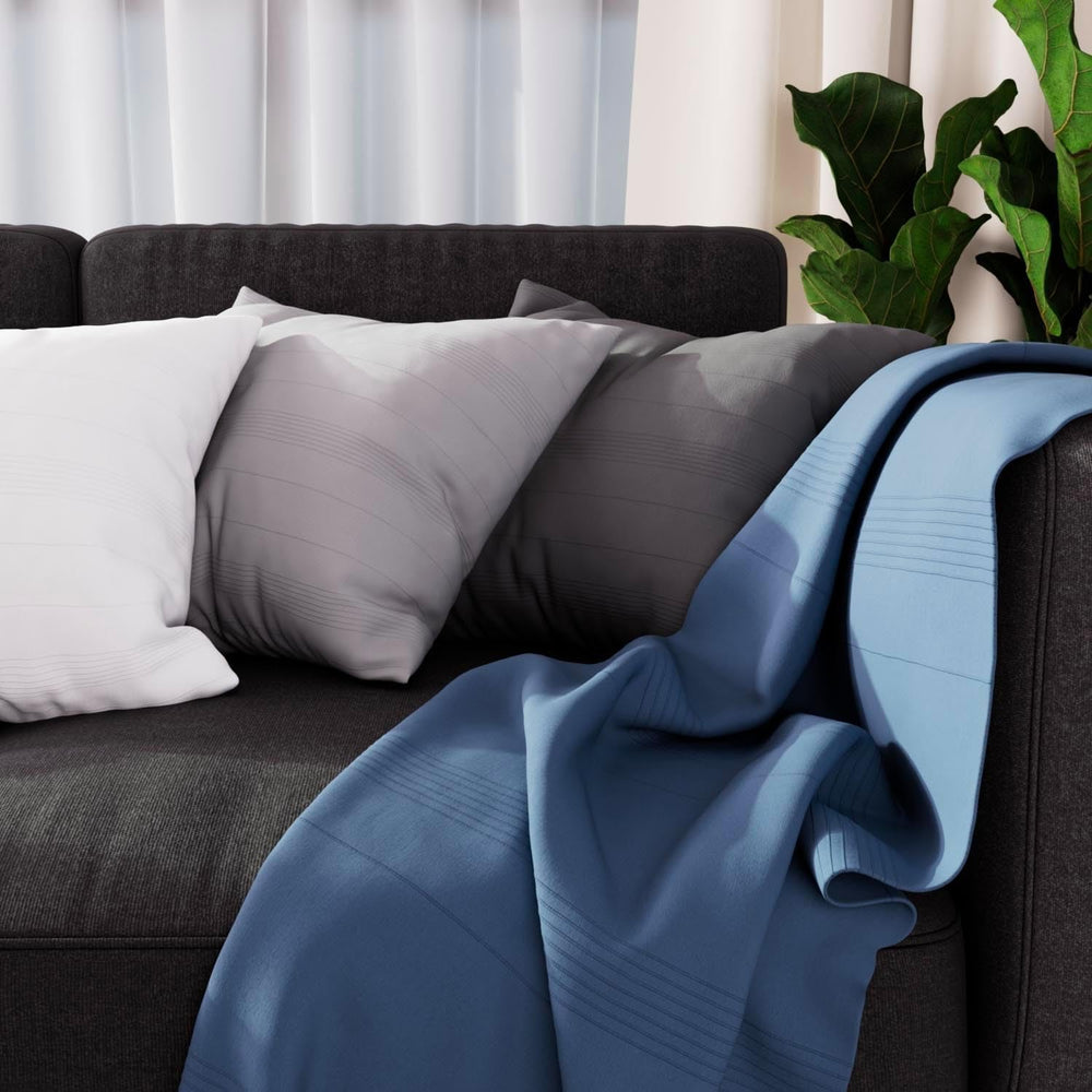 Soleil D'Ocre Adele Plaid, jeté du fauteuil, Polycoton, Gris, 140 X 200 Cm Lits et Couvertures Besuche den Soleil d'ocre-Store Bleu 140 X 200 Cm