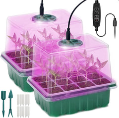 Plateau de propagation de serre d'intérieur, 2 pièces, mini ensemble de propagation de serre avec couvercle surélevé, démarreur de semis avec plateaux de lumières pour plantes à spectre complet, plateau de propagation de plantes de serre