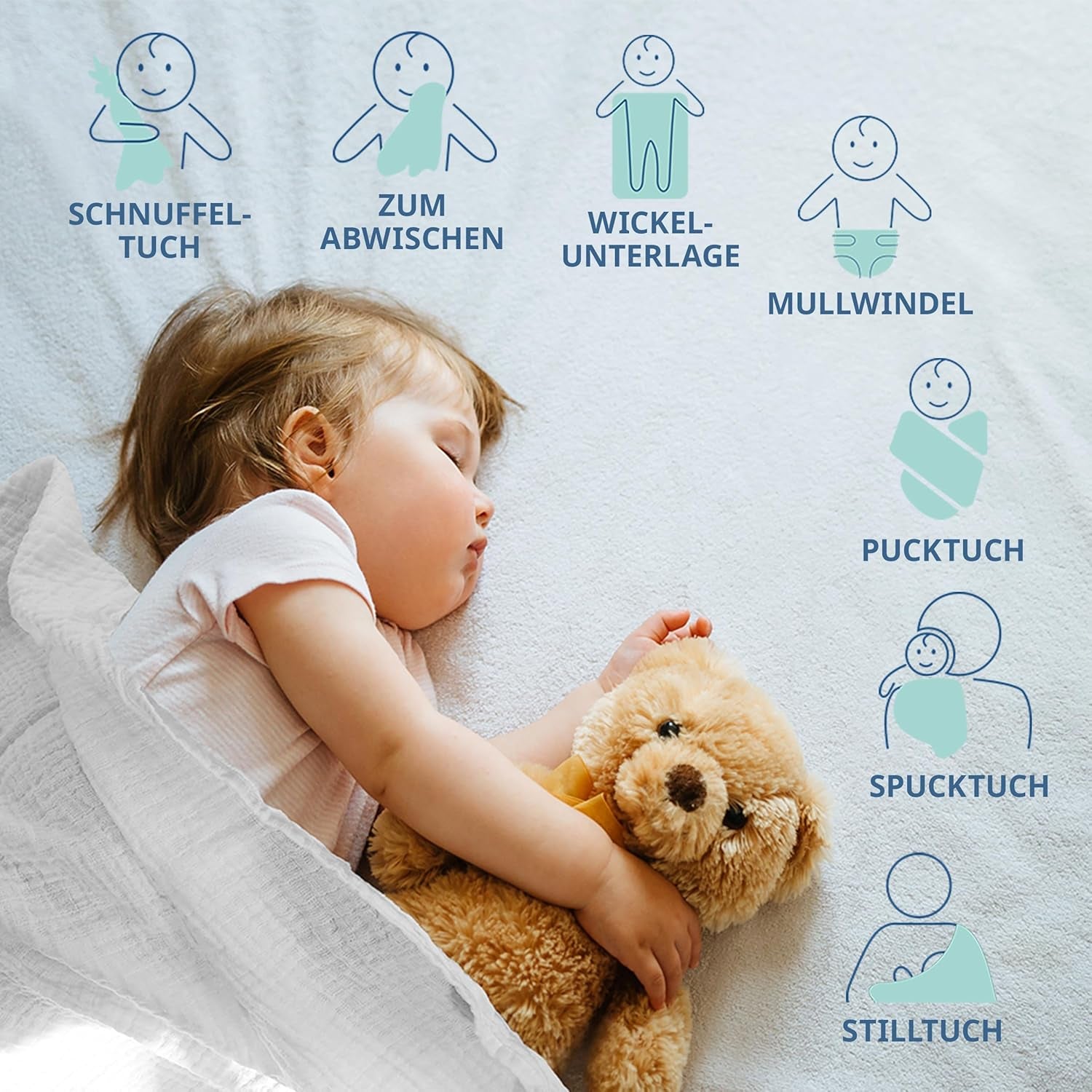 MAKIAN Carrés de Mousseline, Paquet de 10, 80x80cm, Certifié Oeko-TEX® Standard 100, 10 Chiffons Premium - Carrés de Tissu Double Tissé / Carrés de Mousseline, Résistant à l'ébullition - Blanc