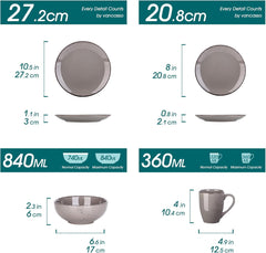 Vancasso Service de table pour 12 personnes Navia Service de table en grès 48 pièces avec assiettes, assiettes à salade, bols et tasses, aspect vintage, design naturel