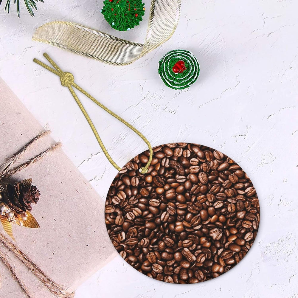 Grains de café torréfiés amusants, rond en céramique imprimé Double face avec ficelle dorée pour suspendre un décor festif pour la maison et le bureau