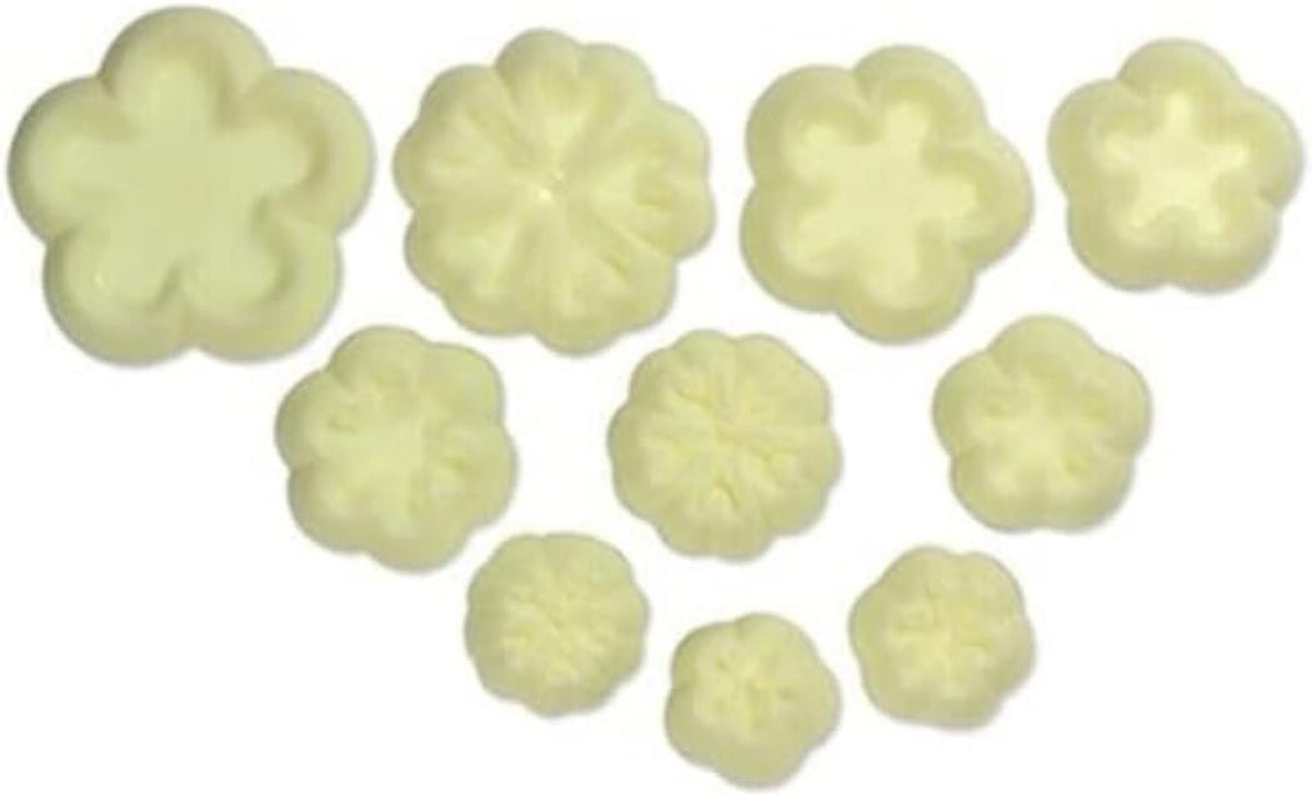 103FF006 Assortiment de Moules à Biscuits Jem Marguerite/Petite Fleur et Onagre, Plastique, Ivoire, 9 x 1 x 16 cm, 10 pces
