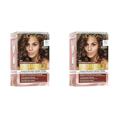 L'Oréal Paris Teinture capillaire permanente pour toutes les carnations, coloration sans ammoniaque, tons nude universels avec couverture complète des cheveux gris, Excellence Creme, no. 5U Châtain Clair (Marron), 1 pc Naty Shop Teinture Capillaire 5U 192 G (Pack de 2)