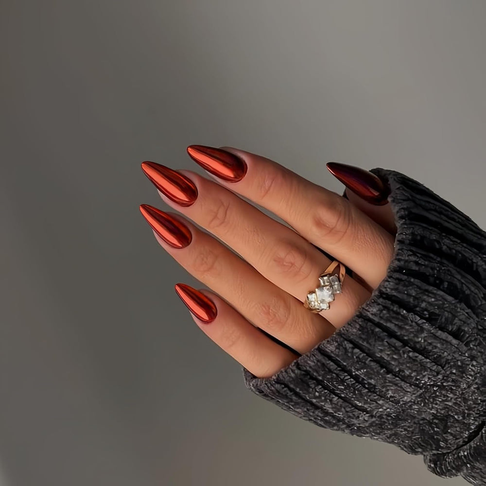 Ongles Chromés Autocollants - Colle Pailletée Brun Amande Moyen Sur Les Ongles Faux Ongles Pailletés Colle Sur Ongles Artificiels Ongles Acryliques Vernis Pour Femme 24 Pièces