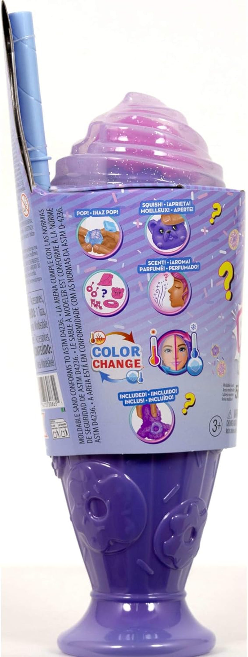 Barbie Pop Reveal Series - Coffret avec poupée mannequin et accessoires, série Candy, design Donut Dreams avec animal de compagnie, 8 surprises dont changement de couleur, JFY60