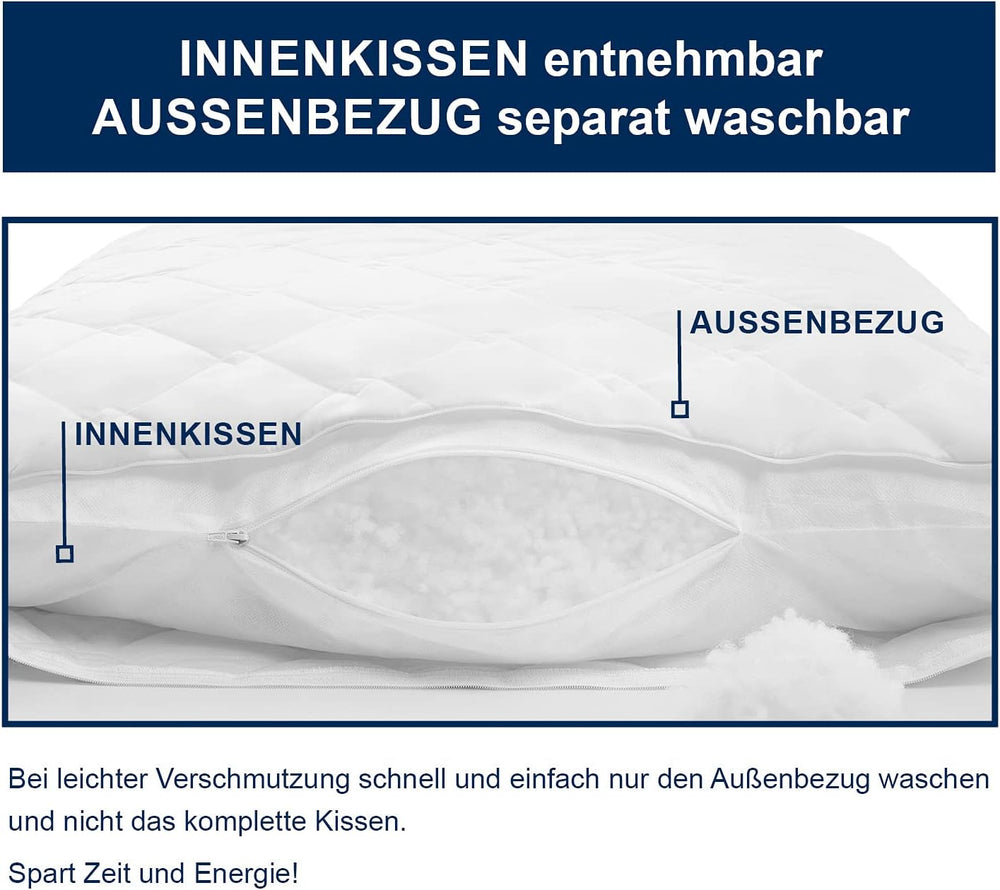 Oreiller Irisette Noblesse - Fabriqué en Allemagne - Oreiller déhoussable en pur coton, 80 X 80 cm, certifié Oeko-Tex Oreillers standards Naty Shop