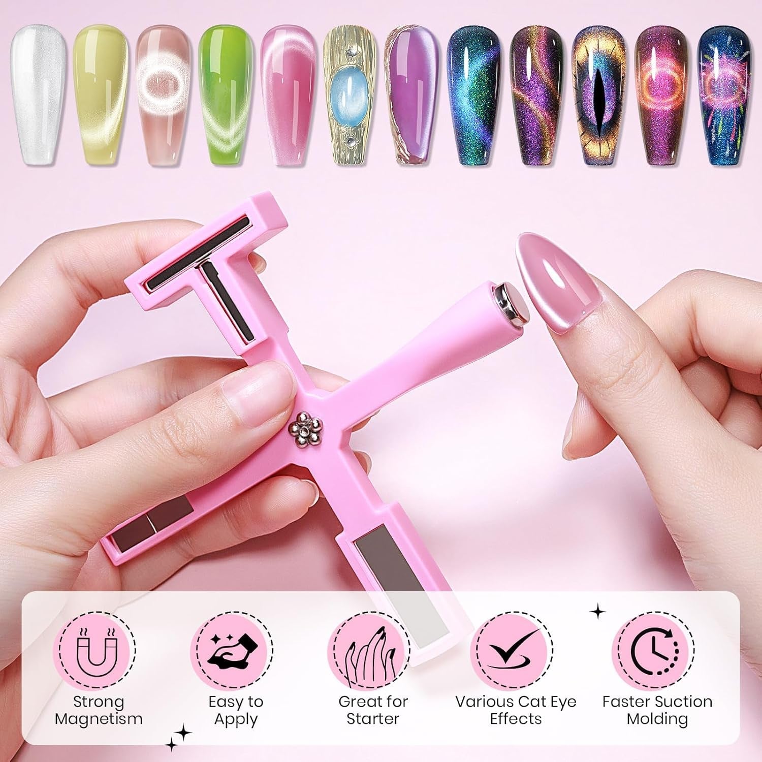 SUPWEE Outil magnétique pour ongles 5 en 1, aimant œil de chat rose pour ongles, stylo magnétique multifonction DIY, ensemble de stylos magnétiques 3D magiques, bâton magnétique pour Nail Art, outil de bricolage