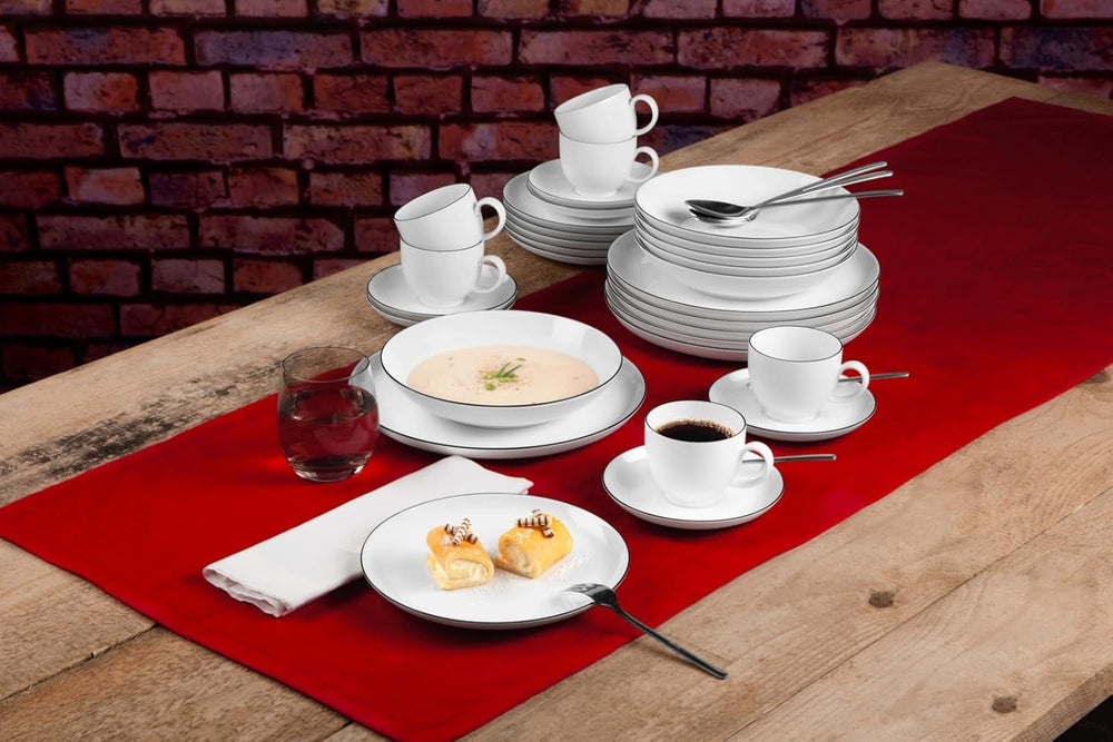 Service de table Seltmann Weiden 001.737148 Lido - 6 assiettes plates + 6 assiettes de fond - 12 pièces - Black Line