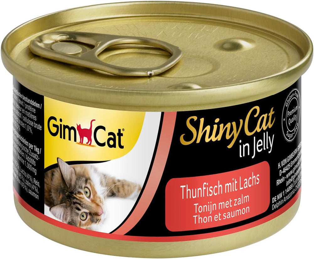 GimCat ShinyCat in Jelly Thunfisch mit Lachs - Nassfutter mit Fisch und Taurin for Katzen - 24 Dosen (24 x 70 g)