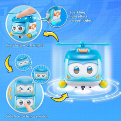 Super Wings Super Pets 4 PCS Shine, Golden Boy, Jerome, Ellie Expression faciale commutable Effet foudre Jouet portable pour 3 4 5 6 7 8 ans Garçon Fille Figurines d'action 2 pouces Naty Shop