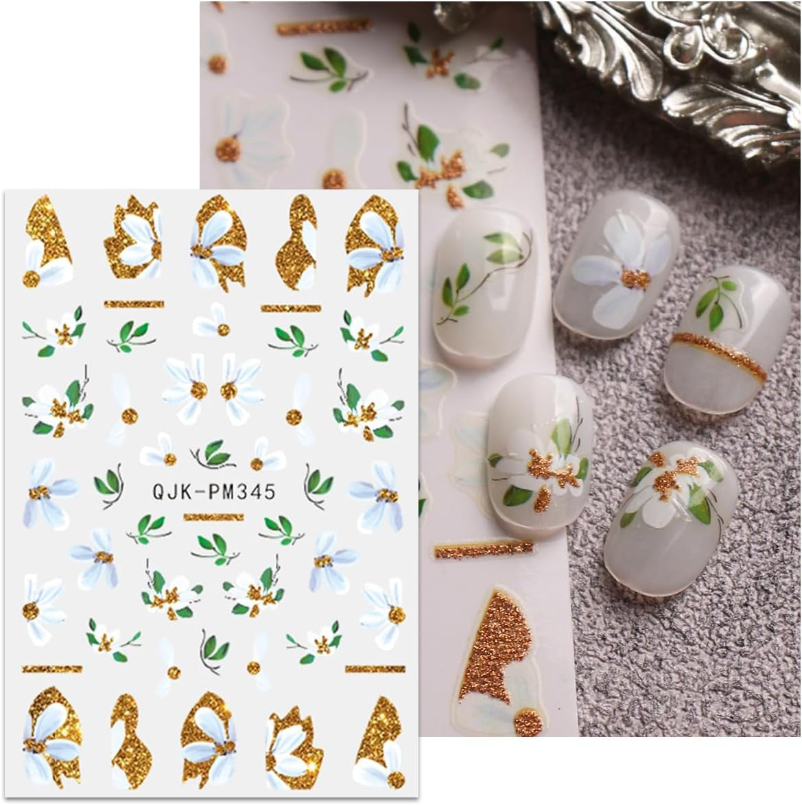 JMEOWIO Nagelsticker Blumen Glitzer 9 Blatt Nail Art Sticker Selbstklebend Nagelaufkleber Frühling Sommer Blumen Dekoration Nageldesign Zubehör