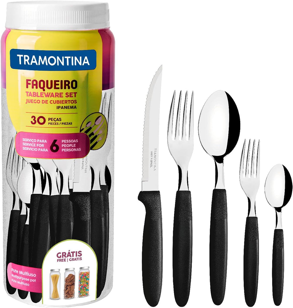 Tramontina Ipanema set de couverts pour 6 personnes, set de 30 pièces, cuisine inox Naty Shop Noir