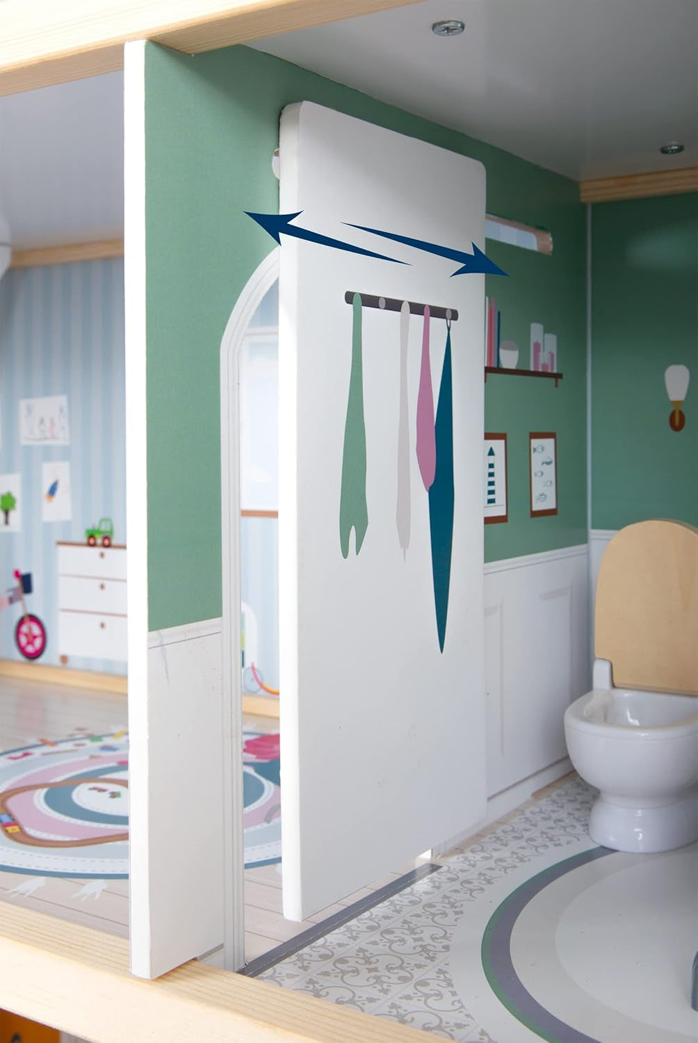 Small Foot Maison de poupée Maison de ville en bois à 3 étages avec façade ouverte et 12 meubles pour 3 ans et plus 11802 Maisons de poupée gris blanc Naty Shop