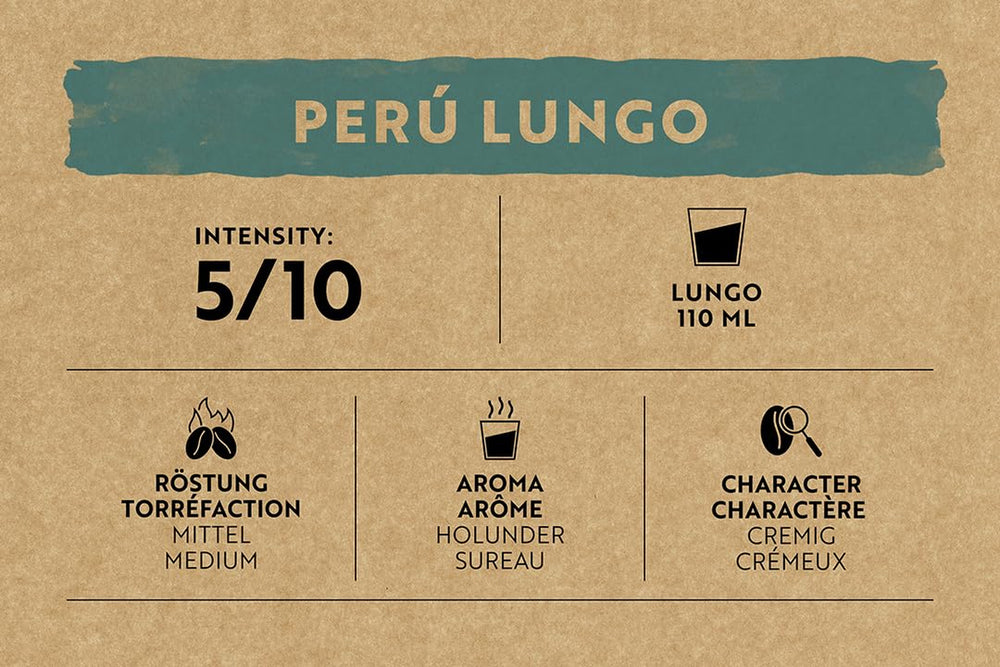 Café Royal Peru Lungo Bio – Capsules de café compatibles Nespresso®, 100% Arabica du Pérou, crémeux, Intensité 5/12, Commerce équitable, 100 capsules