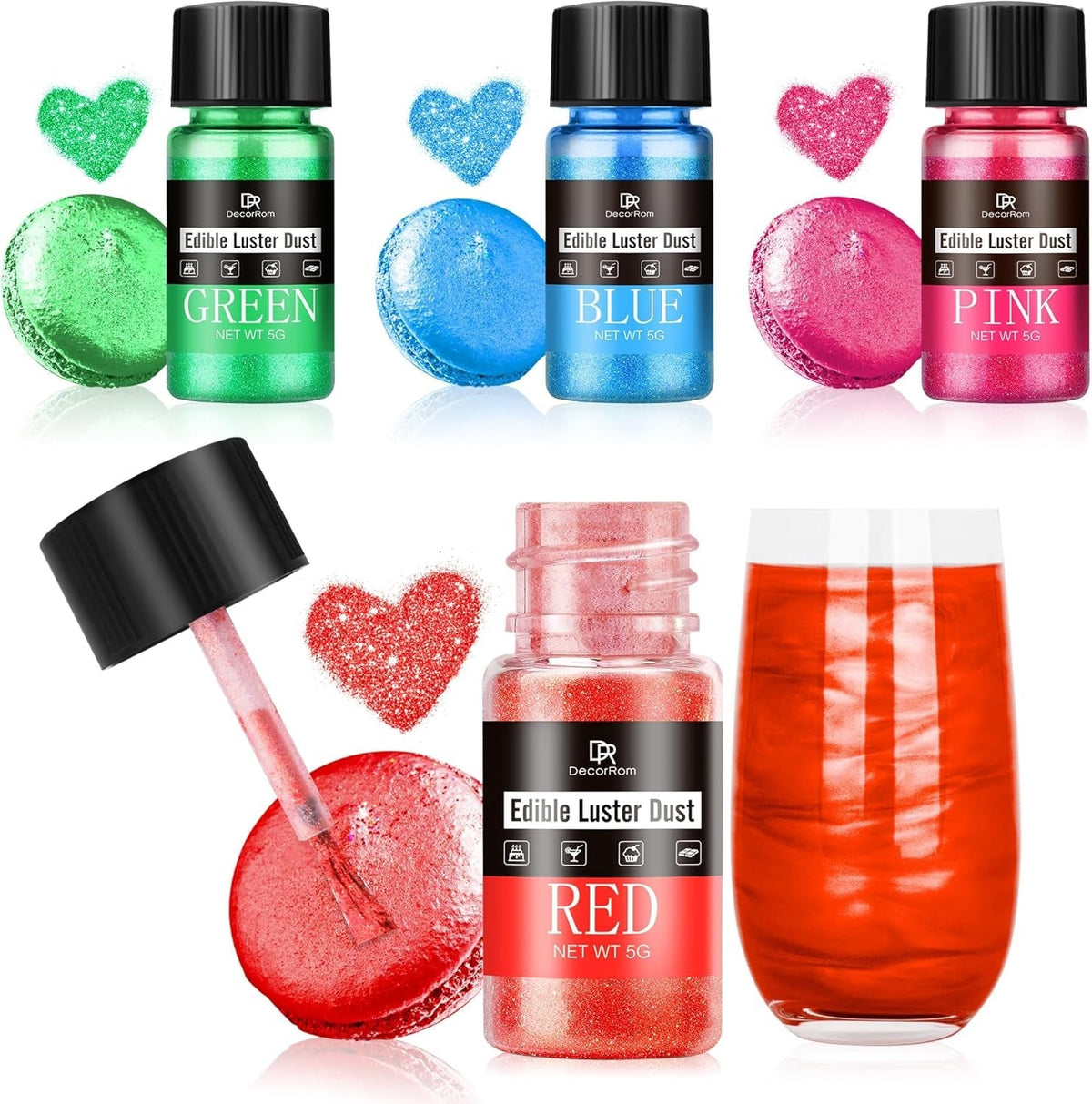 Ensemble de paillettes comestibles – 4 couleurs de poudre de paillettes comestibles – poudre sans saveur pour boissons et gâteaux, chocolat, décorations de cocktails, poudre de paillettes de couleur alimentaire, paillettes comestibles (5 g/bouteille)