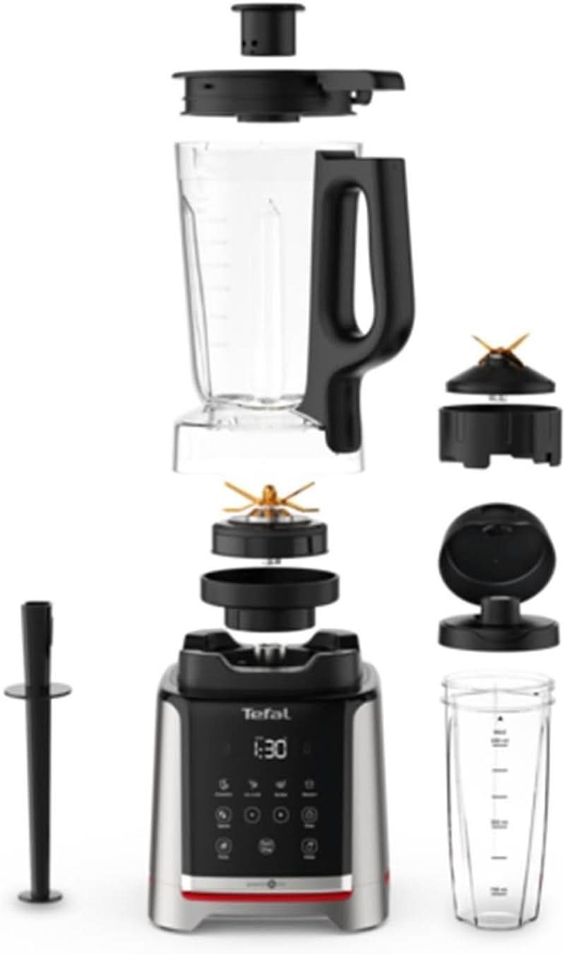 Tefal Infinymix Hochgeschwindigkeits-Standmixer, 5 Auto-Programme + Manuale Einstellung, 2.6-L-Tritan-Behälter, Inkl. Reisebecher/Stampfer/Rezeptheft 600 ml, argent, BL91HD31 mère et enfant Naty Shop