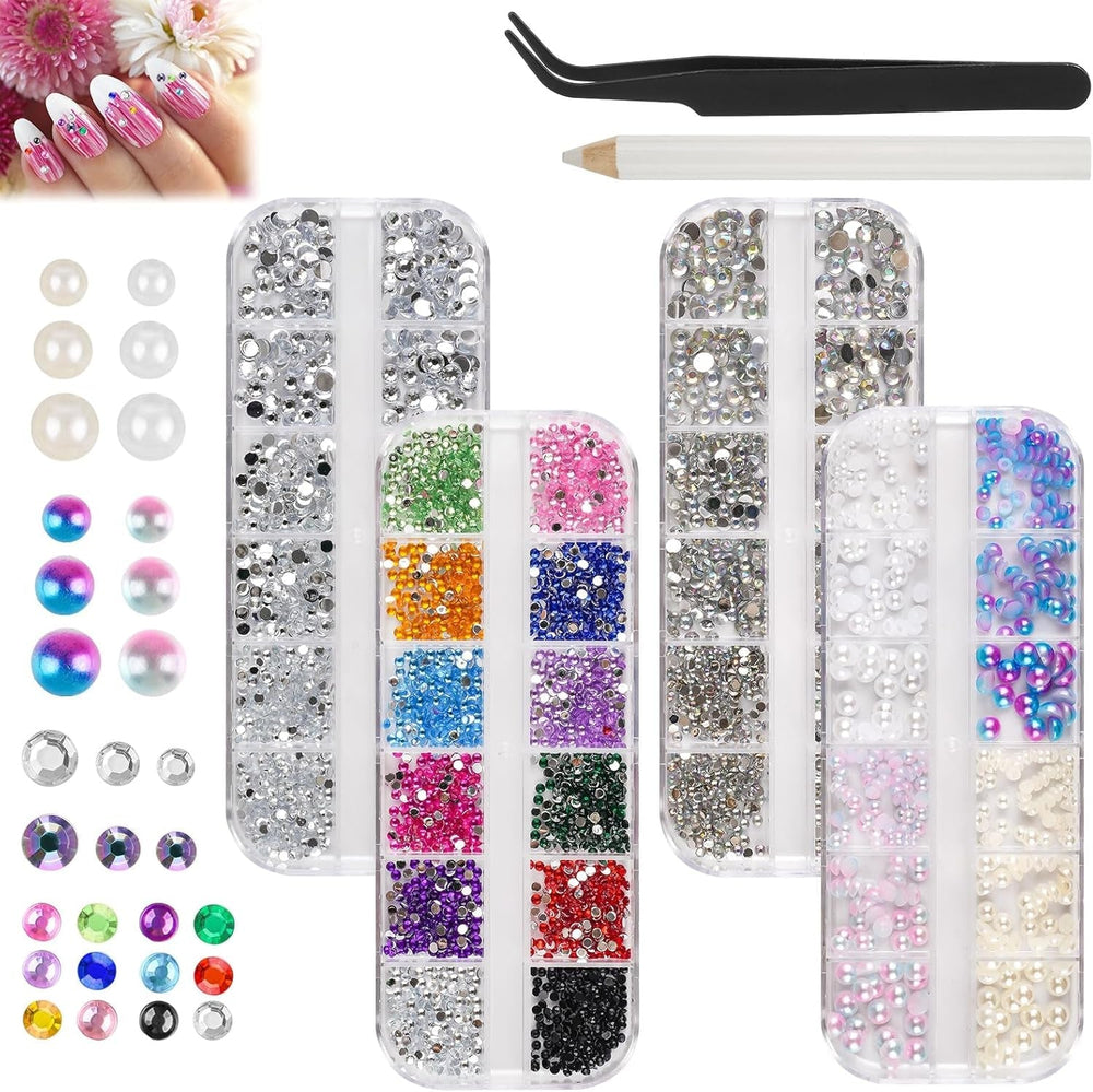 5820 Stück Strasssteine ​​​​Nägel, Glitzersteine ​​​​Nägel Und Halbrunde Perlen, AB Kristall Strass, Flatback Nagel Steine ​​​​Mit Pinzette Und Stift Für Nagel/Diy (Plus de tailles et de couleurs)