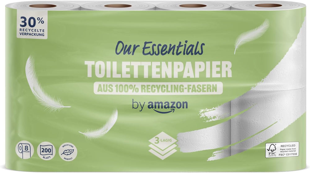 Par Amazon Papier toilette, 3 couches, 10 rouleaux (10 rouleaux, 1 paquet) 200 feuilles par rouleau, certifié Fsc