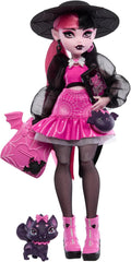 Poupée Monster High Draculaura avec son chat chauve-souris Count Fabulous et des accessoires tels qu'un sac à dos, un livre de sorts, une boîte à bento et plus encore, HRP64 Naty Shop Dolls Count Fabulous