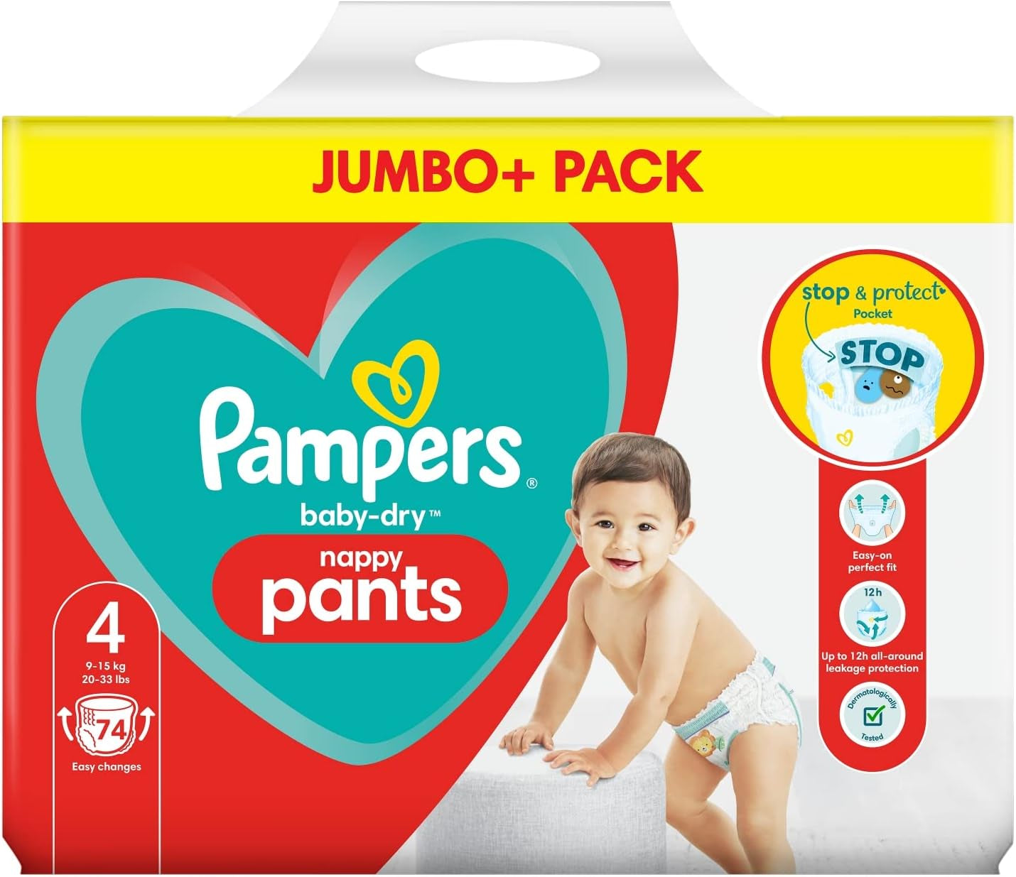 Couches Pampers Baby-Dry, taille 8, 43 couches, à partir de 19 kg, pack Jumbo+
