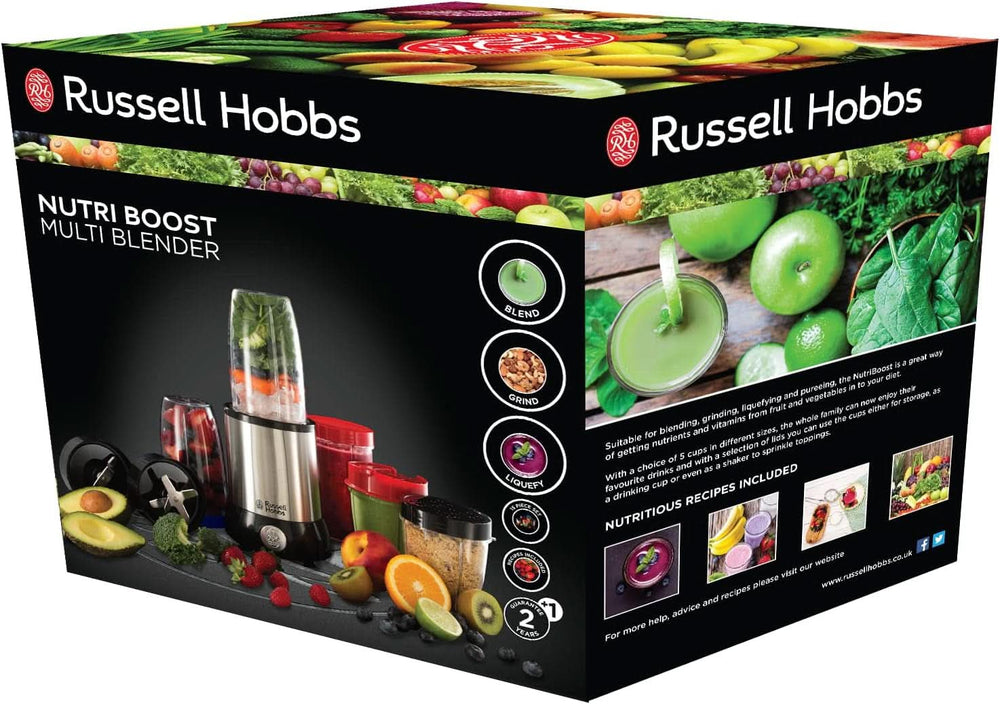Russell Hobbs Mélangeur [Multifonctions - Batteur sur socle] Nutriboost (Inc. 5 Bpa-Freie et Spülmaschinengeeignete Behälter + Deckel, 22 000 U/Min, 0.9 Ps-Motor) Électrique, Smoothie-Maker 23180-56 Kitchen Naty Shop