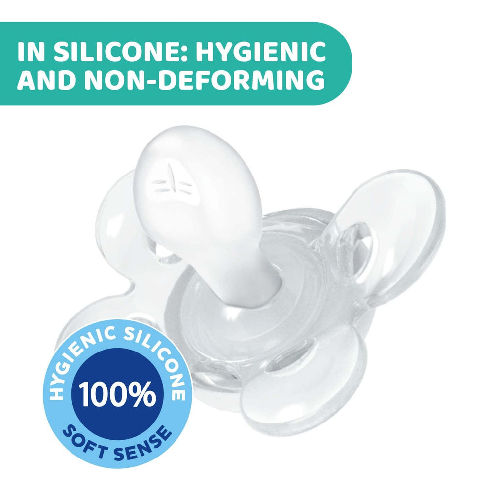 Chicco PhysioForma Comfort Sucette 6-16 mois, 1 pièce, Sucette avec tétine en silicone, soutient la respiration physiologique et favorise le développement buccal correct, Bleu