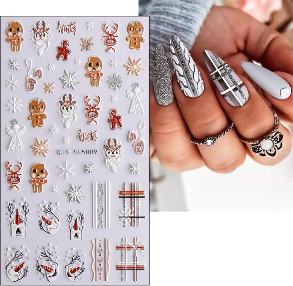 Autocollants pour ongles 3D de noël, 4 feuilles d'autocollants pour ongles 5D, stéréoscopiques, décorations, accessoires de conception d'ongles