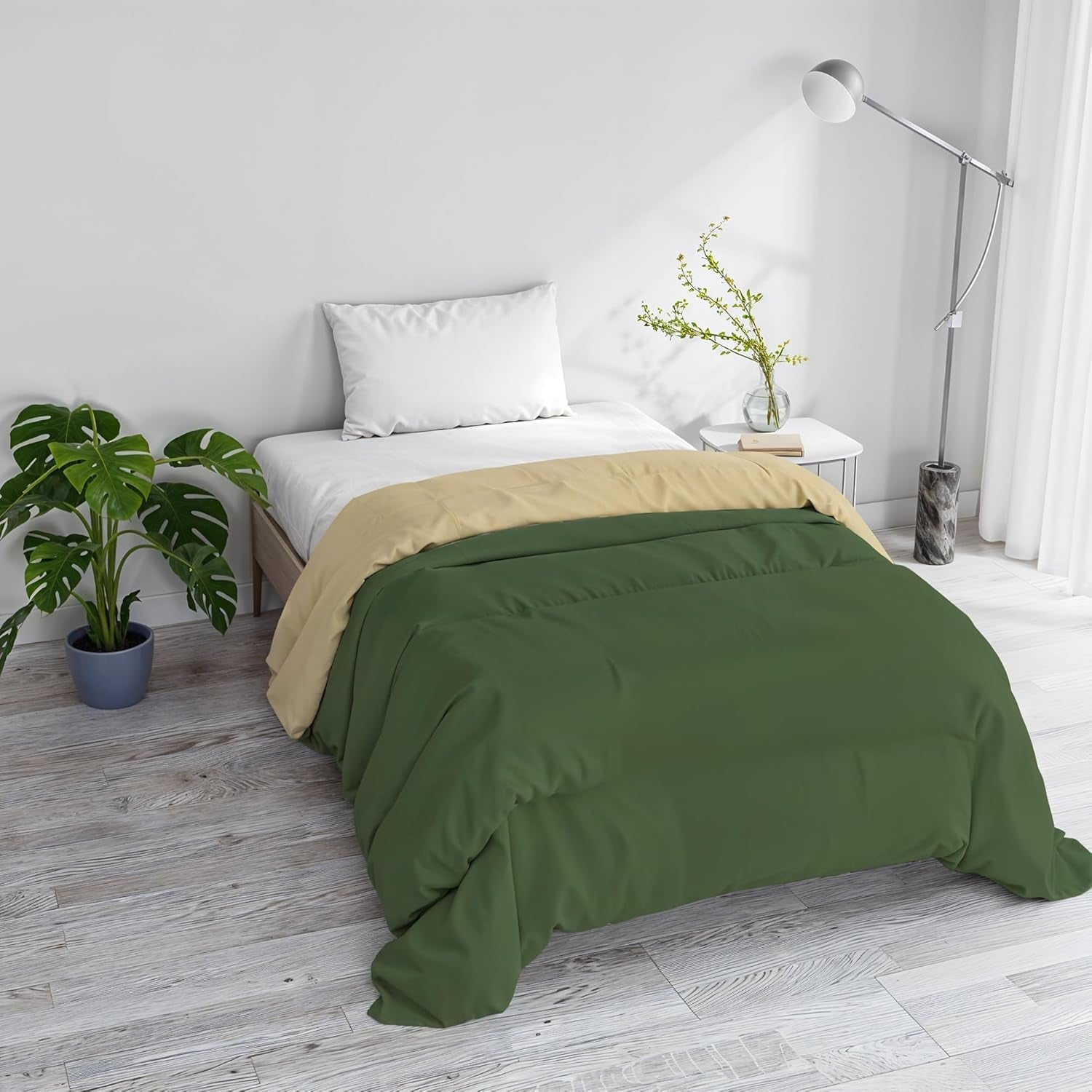 Couette d'hiver basique, unie et doublée, vert foncé/crème, 200X245Cm Couettes et couettes Naty Shop Vert foncé/crème 200X245Cm