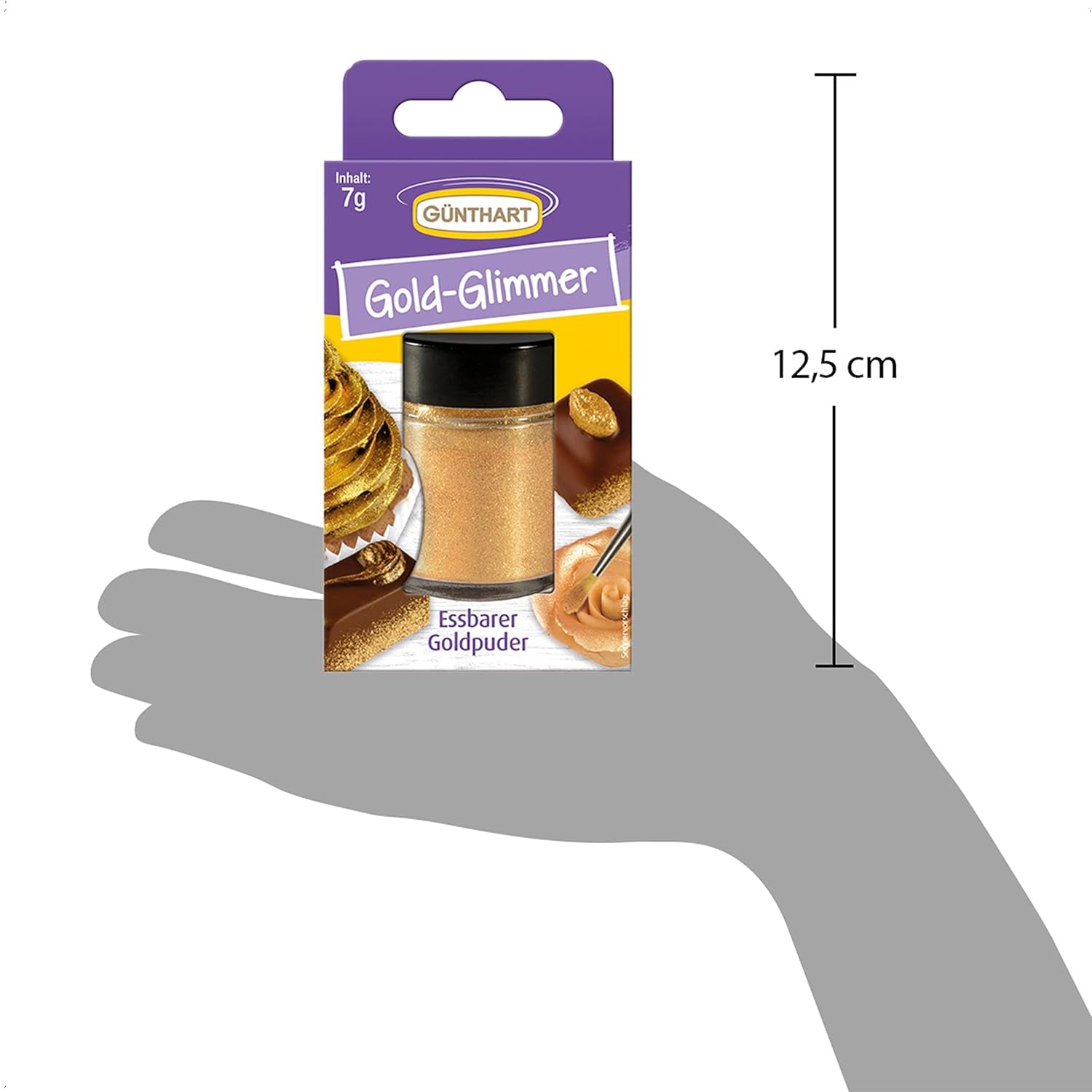 Günthart Backdecor Poudre d'or – Paillettes comestibles, poudre colorante alimentaire, paillettes pour boissons – Petites paillettes avec poussière d'or pour les amateurs de pâtisserie, 1 paquet (1 x 7 g)