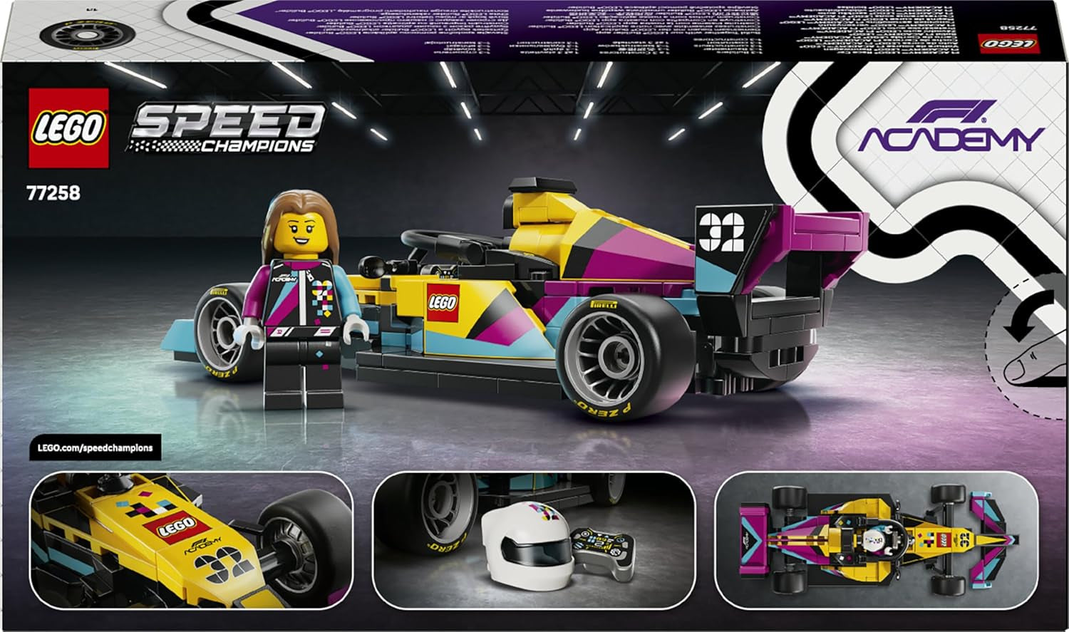 LEGO Speed Champions F1 ACADEMY Rennwagen - Spielzeug Modellauto - Mit Formel 1 Rennfahrerin Minifigur - Geschenk für Mädchen, Jungen & Erwachsene Fans ab 10 Jahren - 77258