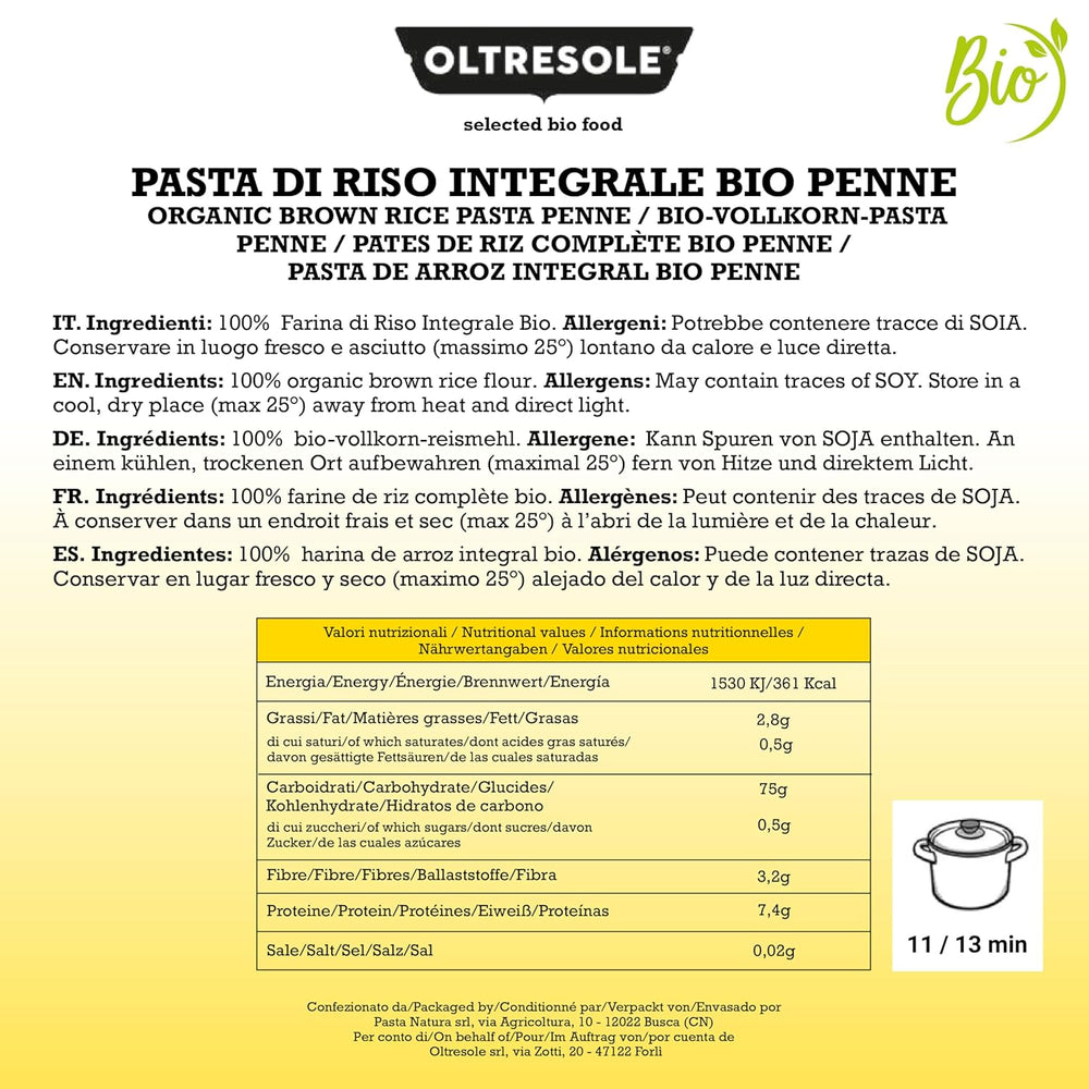- Paste di Riso Integrale Biologica Italiana Gluten Free, Format Penne - pâtes sans gluten, farine de riz complet 100% biologique, riche en fibres, vegan, pack de 3 paquets de 350 g