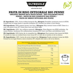 - Paste di Riso Integrale Biologica Italiana Gluten Free, Format Penne - pâtes sans gluten, farine de riz complet 100% biologique, riche en fibres, vegan, pack de 3 paquets de 350 g