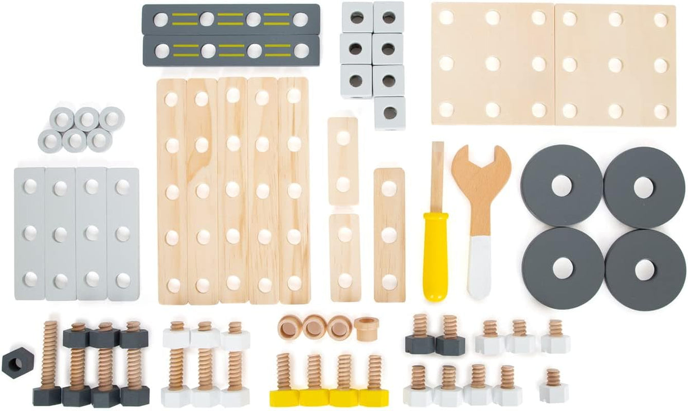 Small Foot Ensemble de construction Miniwob en bois, construction créative avec outils et accessoires, à partir de 3 ans, 11810, gris jaune