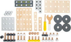 Small Foot Ensemble de construction Miniwob en bois, construction créative avec outils et accessoires, à partir de 3 ans, 11810, gris jaune