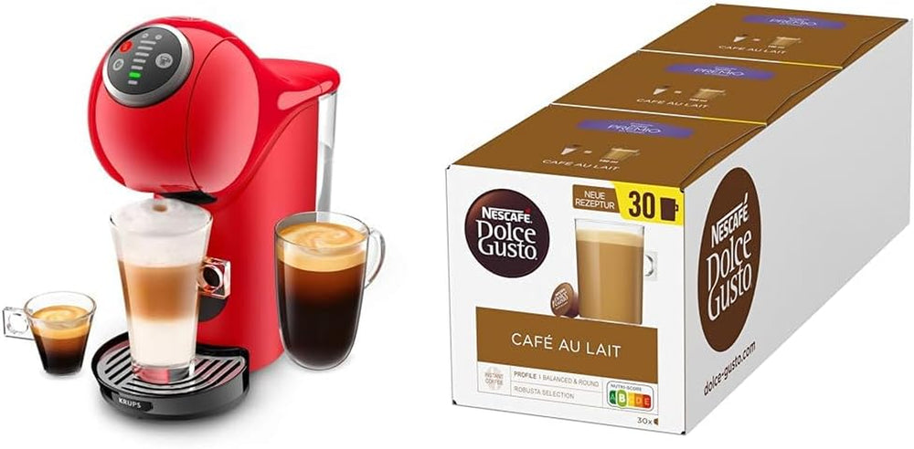 Krups KP3405 NESCAFÉ Dolce Gusto Genio S Plus Machine à capsules, Espresso Boost, Sélection de température, Boissons chaudes et froides, Pression de pompe 15 bars, Réservoir d'eau 0,8 L, 1500 W, Couleur Rouge avec Café au Lait