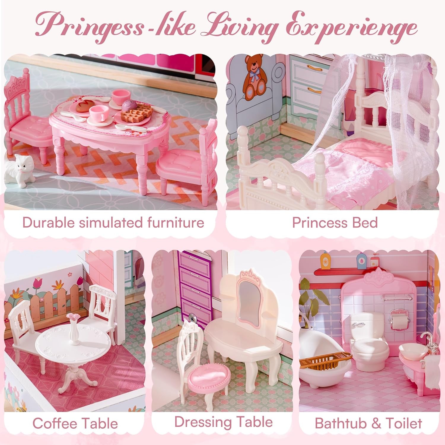 ROBUD Maison de poupée en bois pour enfants, cadeau de jouet de maison de poupée pour filles et garçons de 3, 4, 5, 6 ans