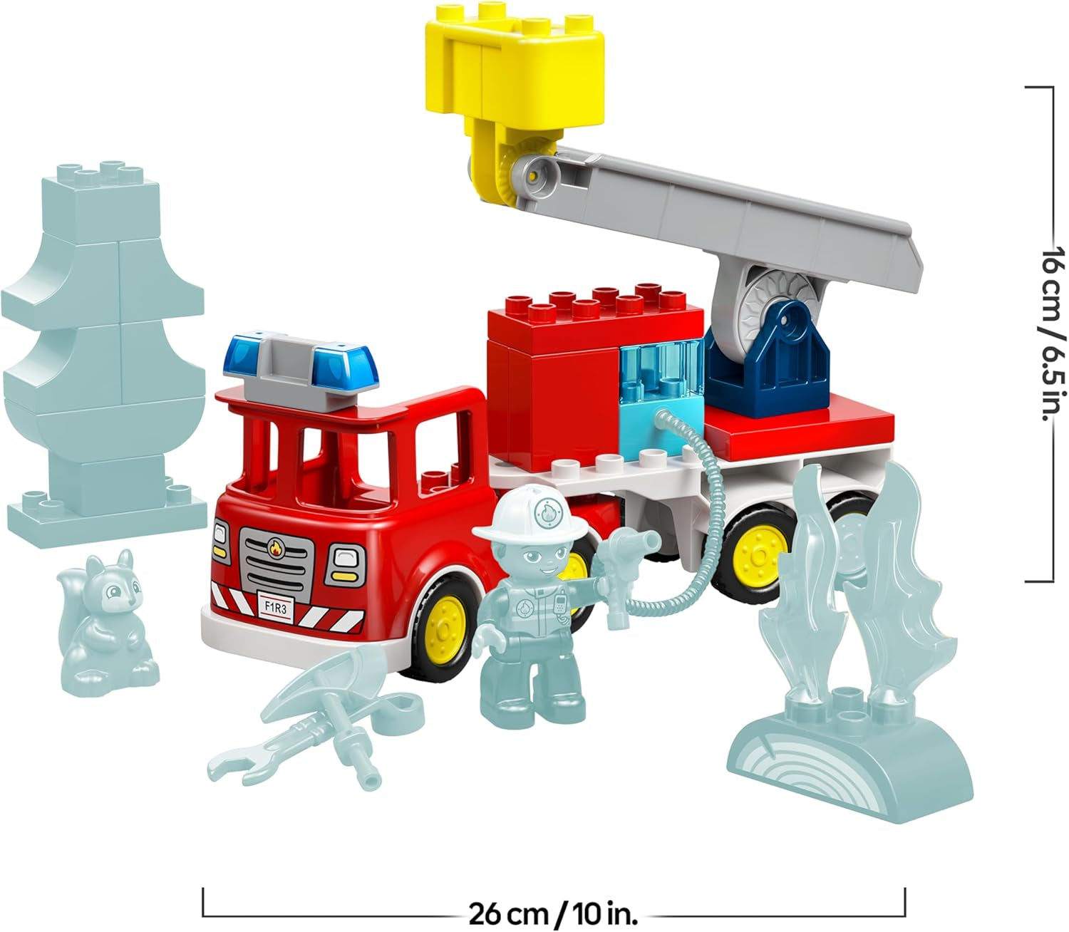 LEGO DUPLO Town Löschauto mit Schlauch und Feuerwehrmann- Lernspielzeug für Motorik - Rotes Feuerwehrauto mit Leiter, Figur und Eichhörnchen - Geschenk für Jungen und Mädchen ab 2 Jahren - 10473