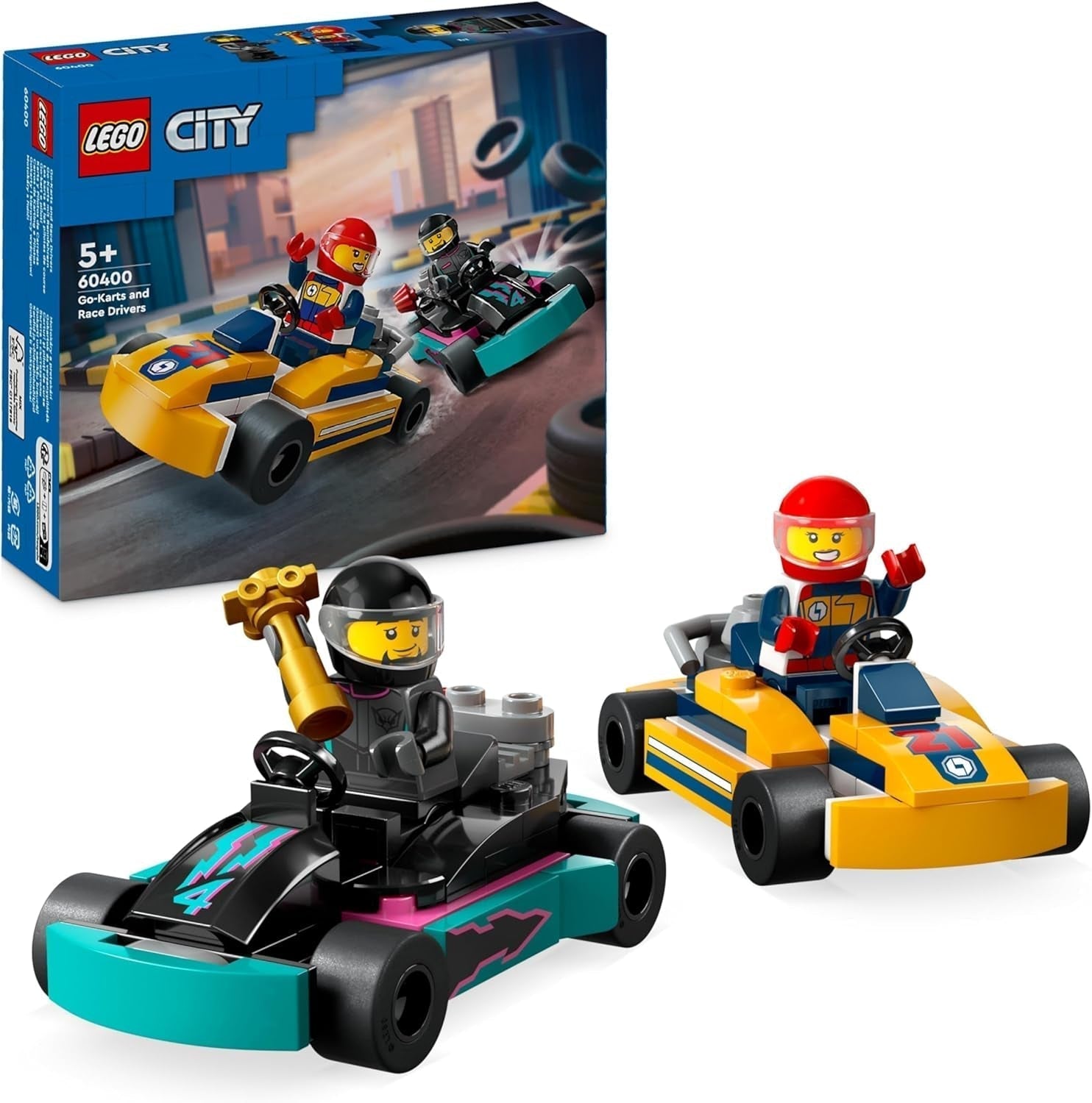 LEGO City Go-Karts avec pilotes, 2 figurines pilotes et voitures de course, jouet de voitures pour garçons et filles de 5 ans, cadeau amusant pour les enfants 60400 ensembles de construction Besuche den LEGO-Store Single