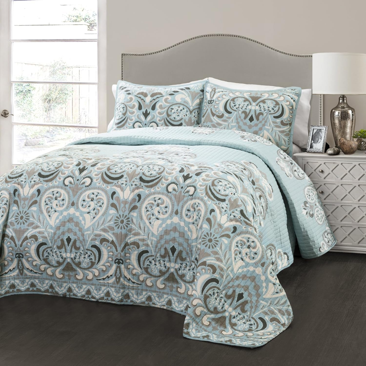 Couette Lush Decor Clara, coton, turquoise et mandarine, Full/Queen Couettes et quilts Naty Shop King Blue
