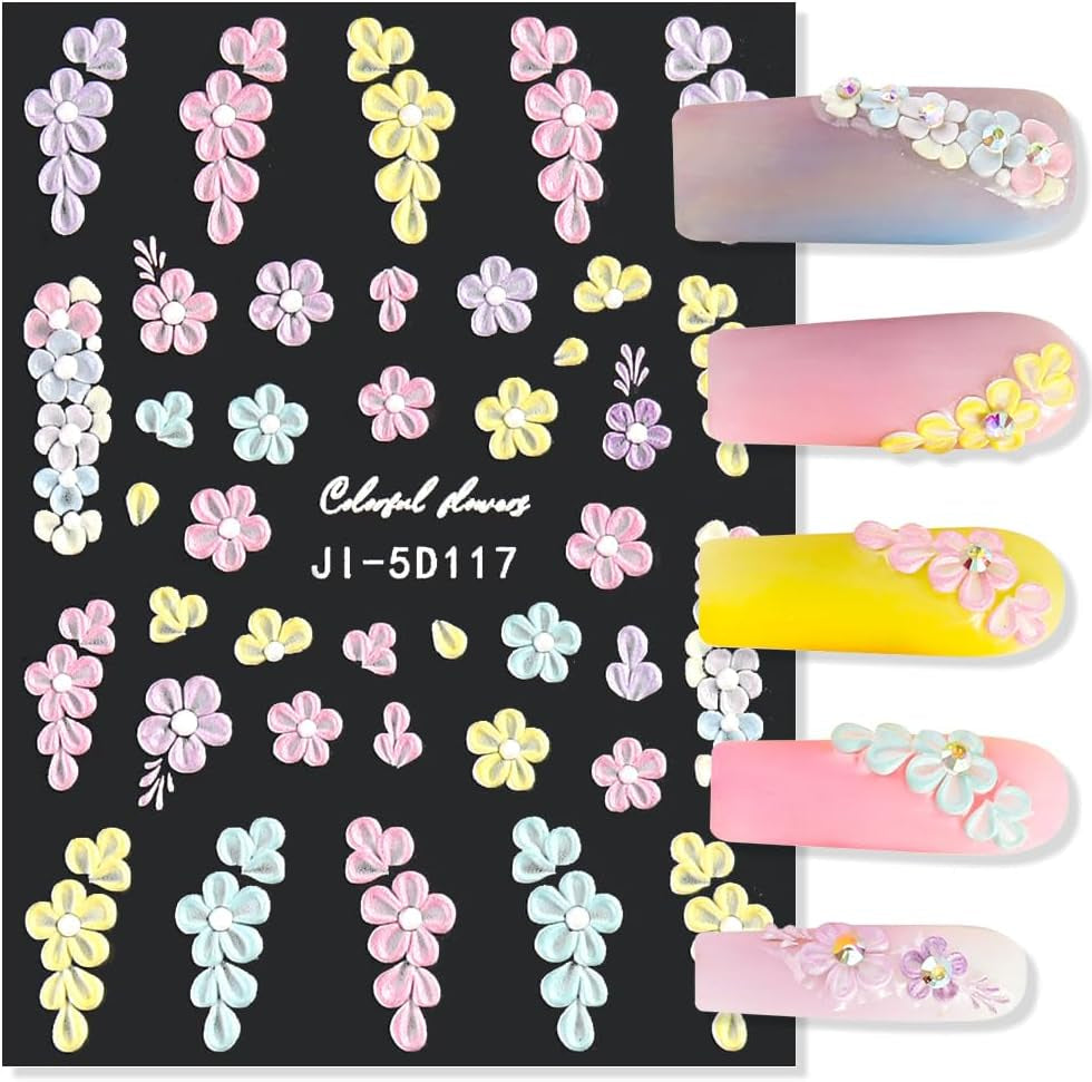 5D Fleurs Autocollantes Pour Ongles Feuilles De Feuilles Autocollantes Acryliques Feuilles Autocollantes Pour Ongles Schmetterling Feuilles De Fleurs Autocollants Pour Ongles Aufkleber Nägel Zubehör Flower Nail Art Stickers