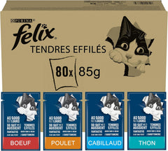 | Zart konisch | ausgewachsene Katze | Gelee | 100% vollständige und ausgewogene Rezeptur | mit Thunfisch, Kabeljau, Rindfleisch und Huhn | Frischebeutel | 80 x 85 g