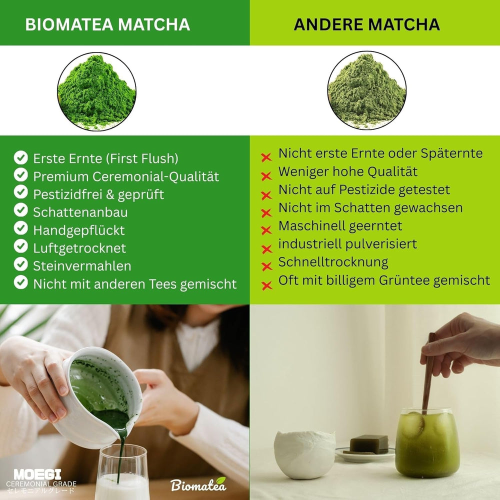 50 g de matcha de qualité cérémonielle du Japon – 100 % naturel, sans pesticides et testé – moulu sur pierre – poudre de thé japonais Moegi Matcha Premium