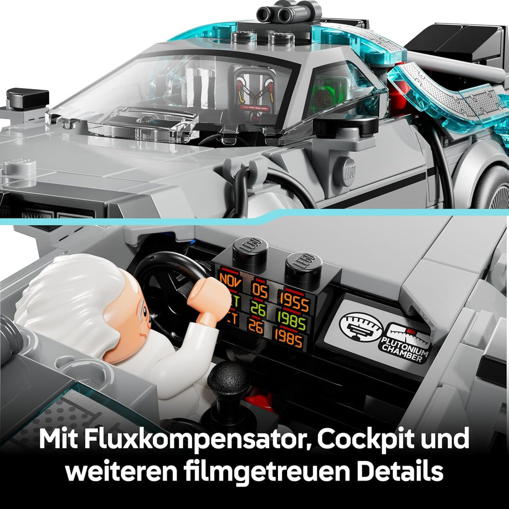 LEGO Speed Champions Zeitmaschine aus Zurück in die Zukunft - Kinder Spielzeug mit Automodell und 2 Minifiguren - Marty McFly und Doc Brown - Kreatives Geschenk für Kinder ab 9 Jahren - 77256