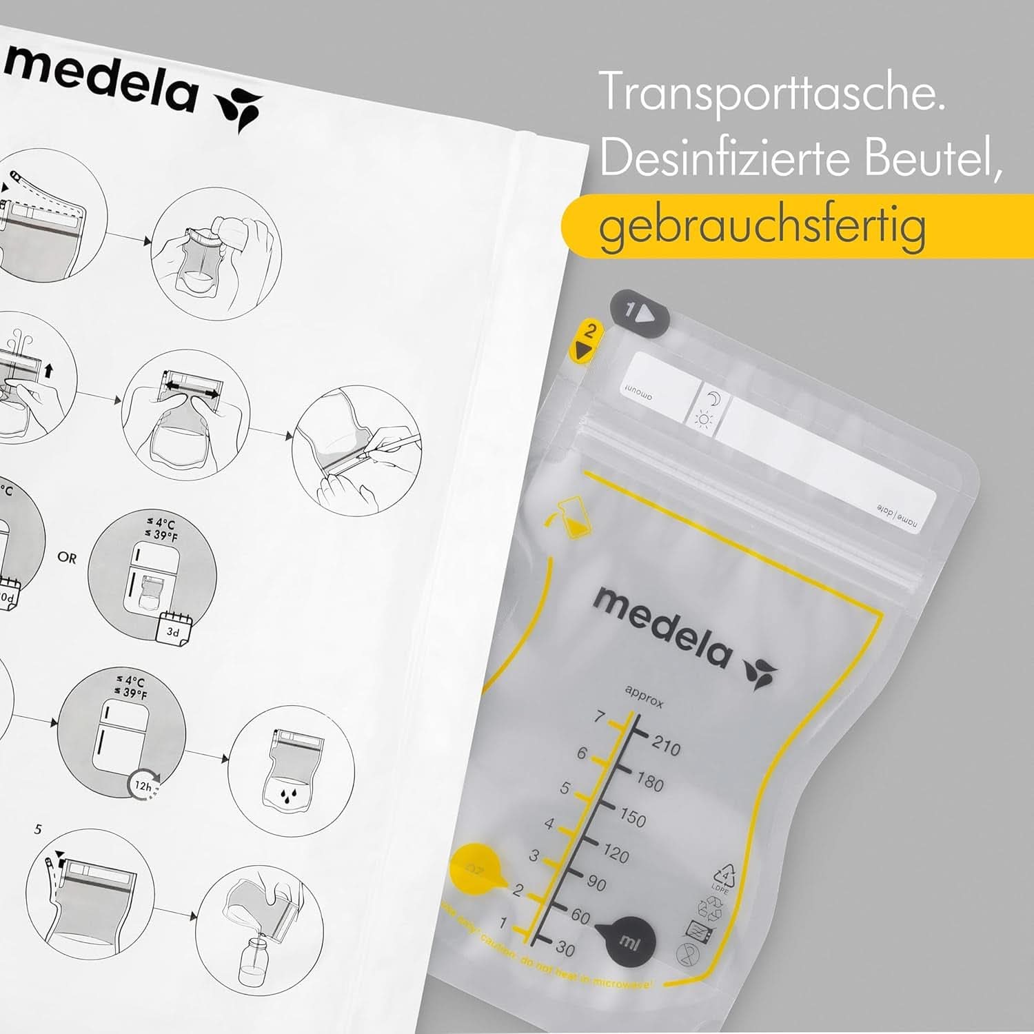 Medela Easy Pour Muttermilchbeutel Zum Einfachen Ausgießen, 100 Stück, 210 Ml, Auslaufsichere Einweg-Muttermilchbeutel Mit Überlaufschutz, Stillhelfer Accessoires Aliments pour bébés et allaitement Naty Shop