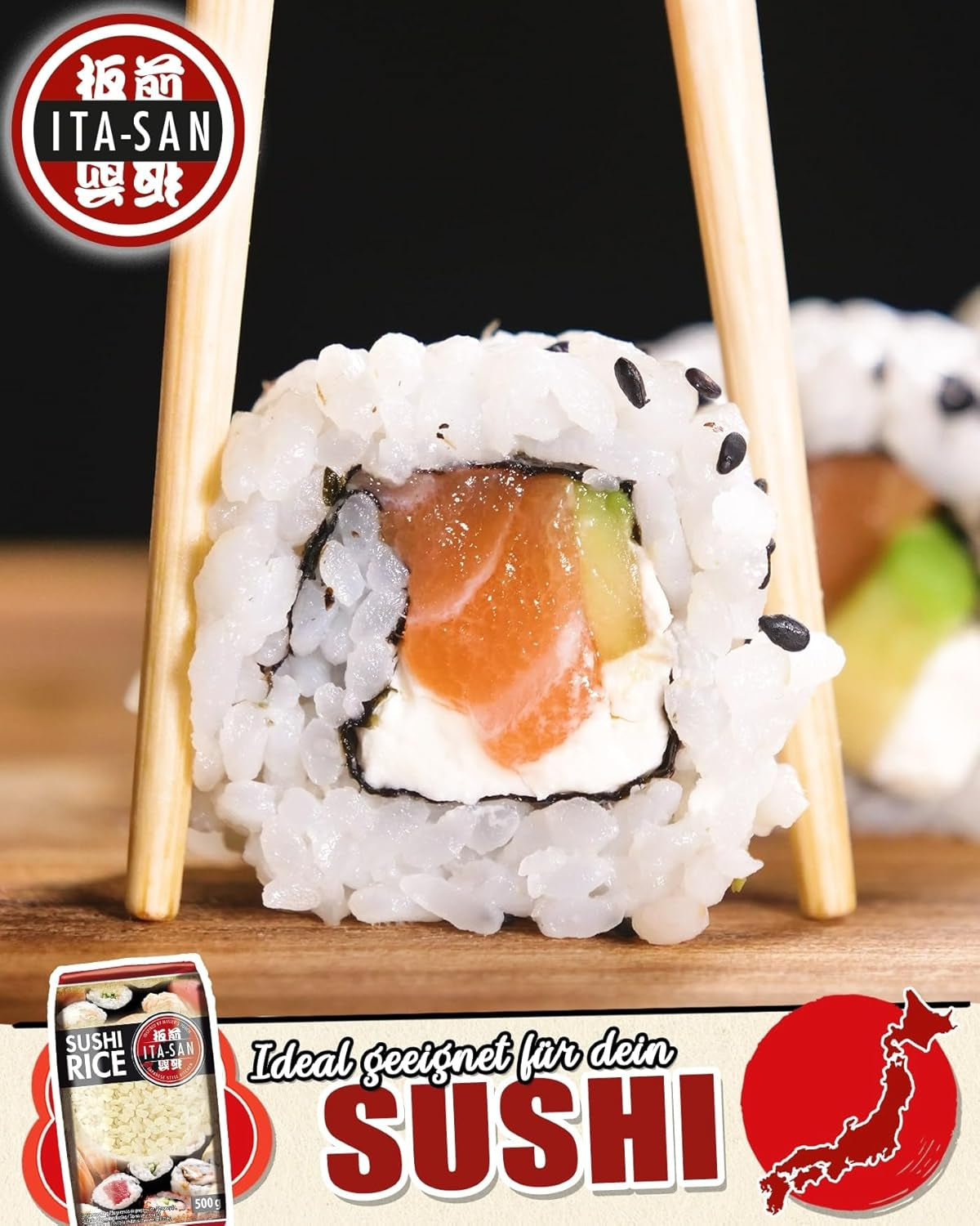 ITA-SAN Riz à sushi, grains ronds, qualité supérieure, variété 100 % pure, préparation rapide et facile, végétalien, halal, sans gluten (1 x 500 g)