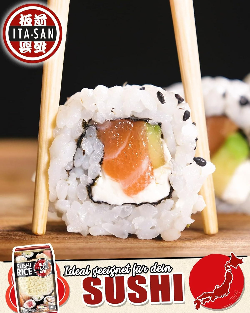 ITA-SAN Riz à sushi, grains ronds, qualité supérieure, variété 100 % pure, préparation rapide et facile, végétalien, halal, sans gluten (1 x 500 g)