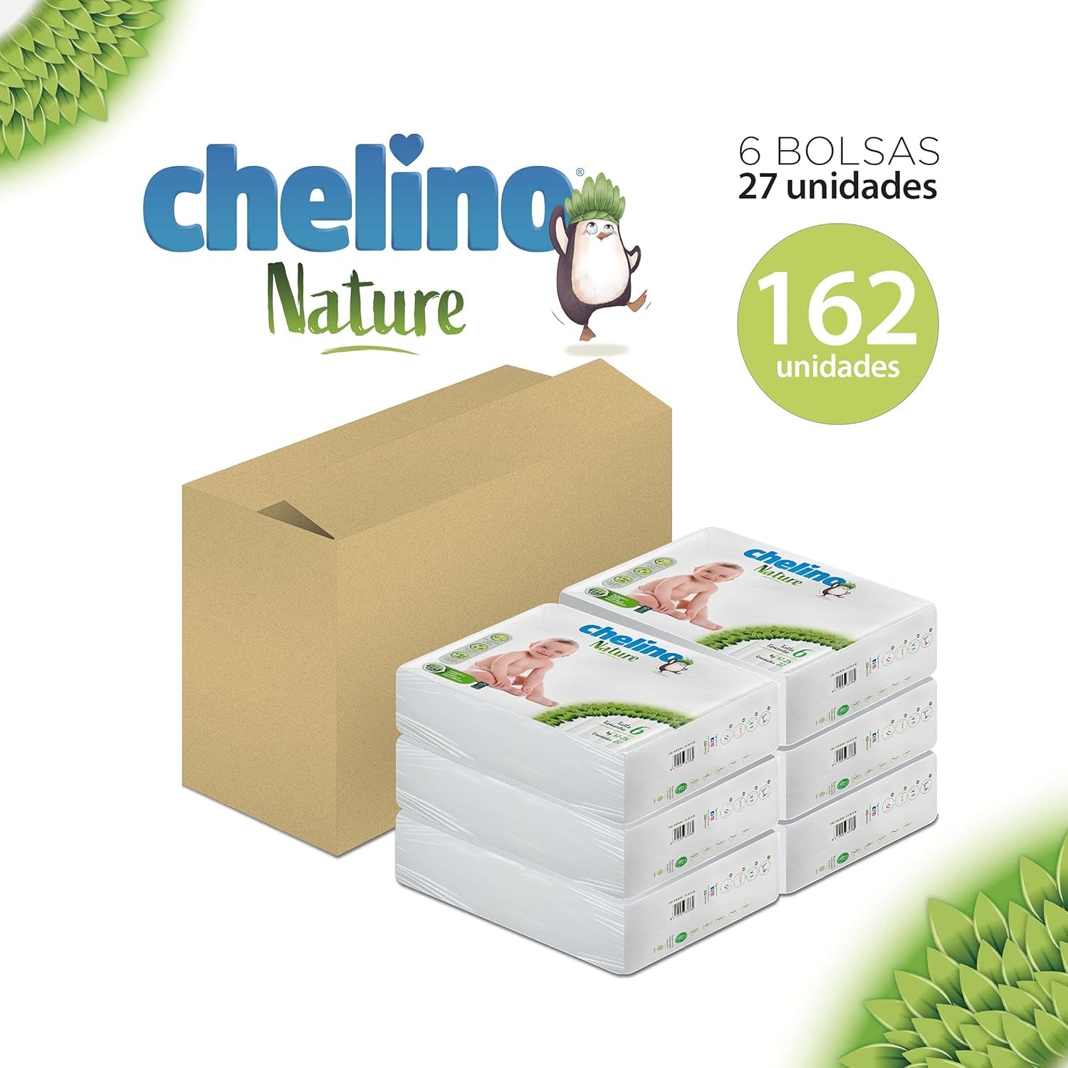 Couche bébé Nature, taille 6 (17-28 kg), 162 couches