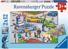 Ravensburger Puzzle pour enfants - 07574 Police et pompiers - Puzzle pour enfants à partir de 3 ans, avec 2X12 pièces Puzzle Naty Shop Bleu, blanc